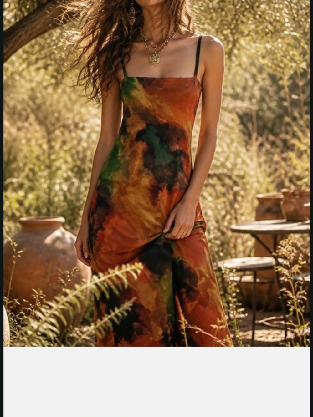 Zara Strapless Tie-Dye Slip Dress in Rust, Green & Black